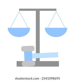 La balanza y el martillo de la justicia. Ilustración plana de color simple de Vector.