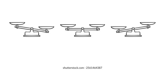 Scales hand drawn doodle element. Scales outline icon. Bowls of libra scales in balance, an imbalance of scales. Vector illustration