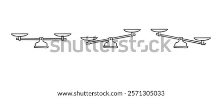 Scales hand drawn doodle element. Scales outline icon. Bowls of libra scales in balance, an imbalance of scales. Vector illustration