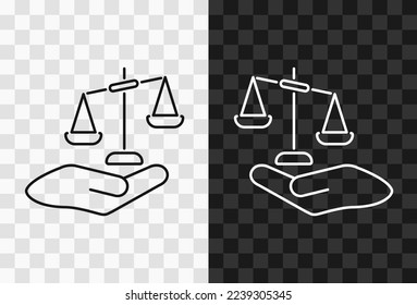 Scales in hand, high quality vector editable line icon. Scales in hand icon isolated on dark and light transparent backgrounds for UI design.
