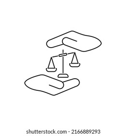 Scales in hand line icon, Scales editable stroke outline icon, high quality vector symbol for mobile app.