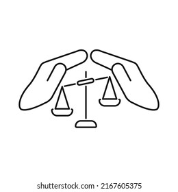Scales in hand line icon, Scales editable stroke outline icon, high quality vector symbol for mobile app.
