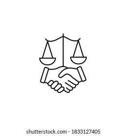 Scales and handshake simple thin line icon vector illustration