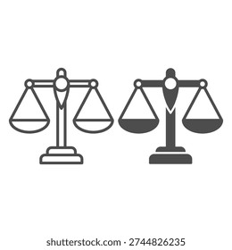Scales with hanging bowls line and solid icon, education concept. Vector graphics. Libra scales sign with outline style icon for mobile or web design