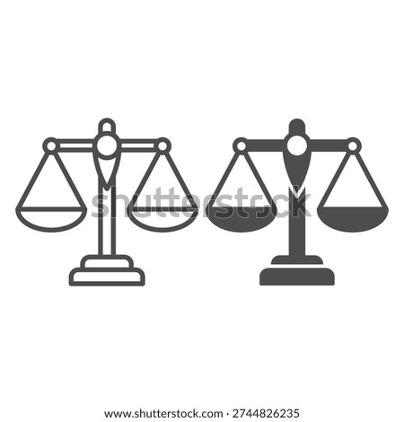 Scales with hanging bowls line and solid icon, education concept. Vector graphics. Libra scales sign with outline style icon for mobile or web design