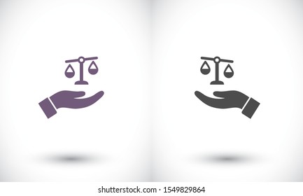 scales in his hand icon , lorem ipsum Flat design