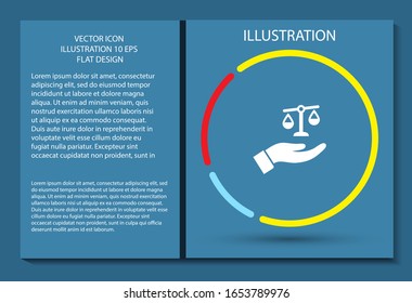 balanza en su icono de mano, lorem ipsum Diseño plano