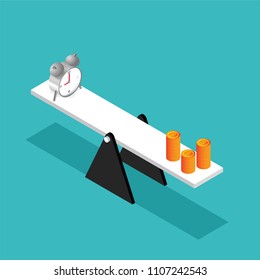 Scales with hours and a coin vector isometric