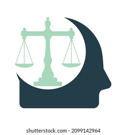 Scales in the human head logo concept. Head icon with a justice weight scale vector.