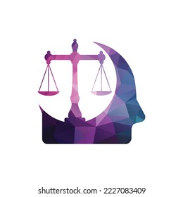 Scales in the human head logo concept. Head icon with a justice weight scale vector.