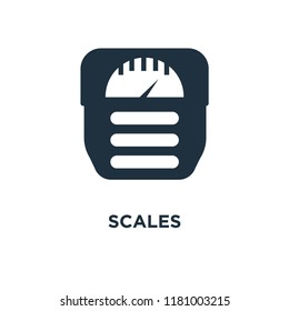 Scales icon. Black filled vector illustration. Scales symbol on white background. Can be used in web and mobile.