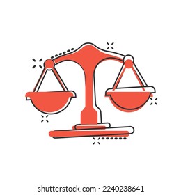 Scales icon in comic style. Libra cartoon vector illustration on isolated background. Mass comparison splash effect sign business concept.