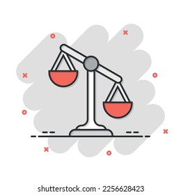 Scales icon in comic style. Libra cartoon vector illustration on isolated background. Mass comparison splash effect sign business concept.