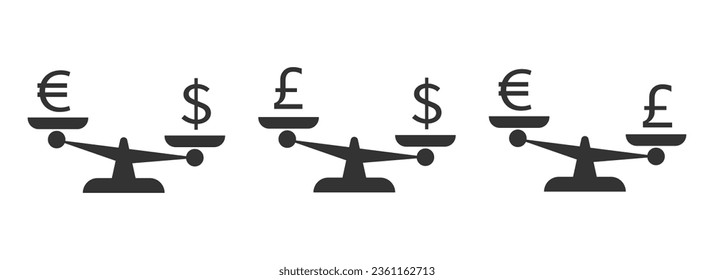 Scales icon with dollar and euro and poud signs icon vector ilustration.