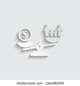 scales icon. family is more important than money concept vector family icon paper icon  with shadow 
