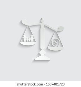 scales icon. family is more important than money concept vector family icon paper icon  with shadow  