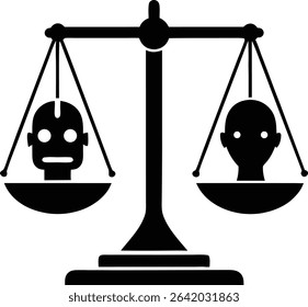 Scales icon featuring robot and human faces on either side for concept design
