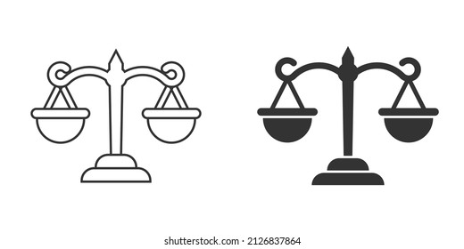 Scales icon in flat style. Libra vector illustration on isolated background. Mass comparison sign business concept.