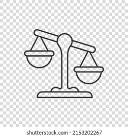 Scales icon in flat style. Libra vector illustration on isolated background. Mass comparison sign business concept.