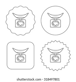 Scales icon. Kitchen weighing tool sign. Flat circle, star and emblem buttons. Labels design. Vector
