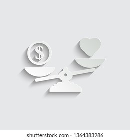  scales icon. love is more important than money concept vector family icon paper icon  with shadow 