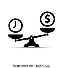 Scales Icon. Money And Time. Vector Black Scale Single Symbol.