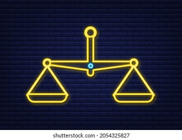 Scales icon. Neon icon. Libra isolated. Vector stock illustration.