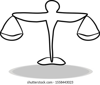 Scales icon on white background, hand drawing. Flat design. Illustration balance, contour of symbol black
