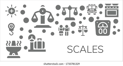 scales icon set. 11 filled scales icons.  Simple modern icons such as: Balance, Scale, Equality, Oven, Law, Jury