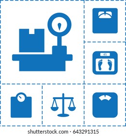 Scales icon. set of 6 scales filled icons such as lugagge weight