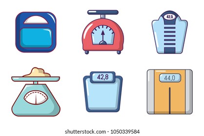 Scales icon set. Cartoon set of scales vector icons for web design isolated on white background