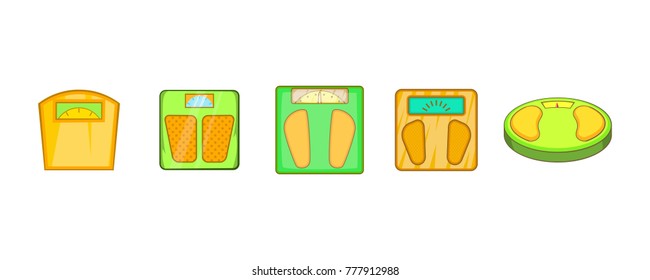Scales icon set. Cartoon set of scales vector icons for web design isolated on white background