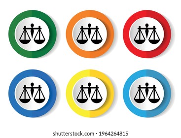Scales Icon, set of circle buttons in 6 colors options for webdesign and mobile applications