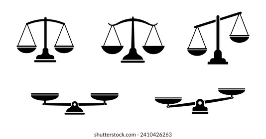 Scales icon set. Justice scales. Weight scales. Scales vector icon. Vector illustrations