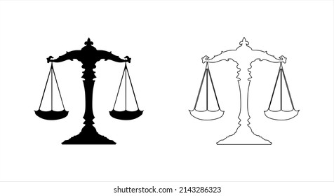 Symbolsatz skalieren. Symbol für Rechtsskala. Skaliert Vektorsymbol. Justiz