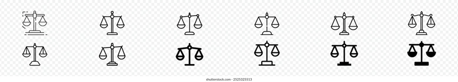 Conjunto de ícones de escala . Ícone da escala de lei. Sinal de justiça, ícone de escala de lei, ícone Escalas vetor set.Ícones de escala. Escalas de ícones planos de justiça