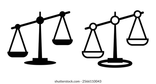 Scales icon set . Law scale icon. Justice sign. Includes kilograms, machine, measuring, scale, and More. Outline icons vector collection.  Weight scale icon. Design eps 10