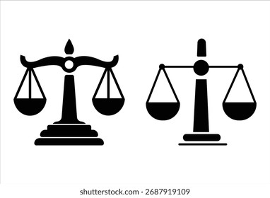 Conjunto de ícones de escala . Ícone da escala de lei. Sinal de justiça 