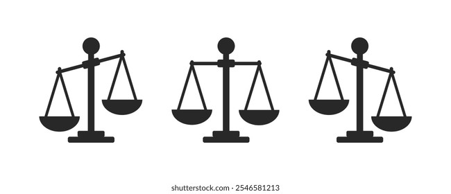 Conjunto de ícones Escalas. Conjunto de ícones Escala de Justiça. Ícone da escala de lei. Sinal de igualdade e sinal de advogados