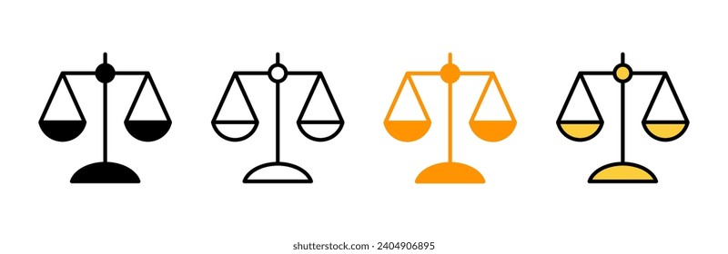 Escala el vector del conjunto de iconos. Icono de escala de ley. Signo de justicia y símbolo
