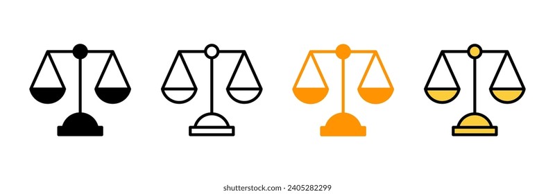 Escala el vector del conjunto de iconos. Icono de escala de ley. Signo de justicia y símbolo