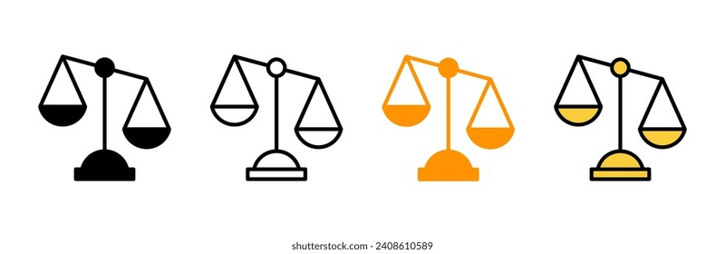 Escala el vector del conjunto de iconos. Icono de escala de ley. Signo de justicia y símbolo