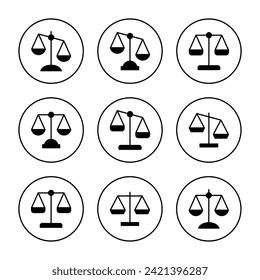 Escala el vector del conjunto de iconos. Icono de escala de ley. Signo de justicia y símbolo