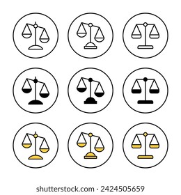 Scales icon set vector. Law scale icon. Justice sign and symbol