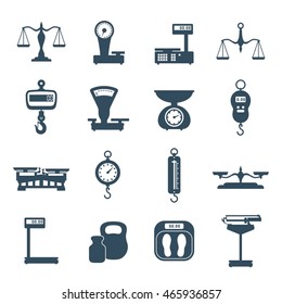 Scales icon set | Vector mechanical and electronic scales pictograms isolated on white