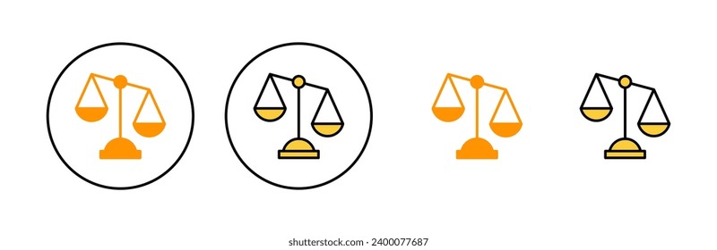 Skaliert Icon-Set für Web- und Mobile-App. Symbol für Rechtsskala. Justizzeichen und Symbol