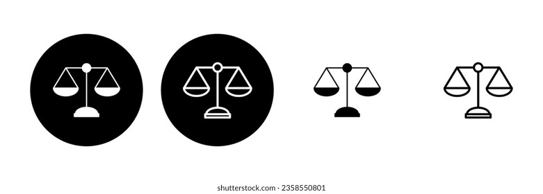 Scales icon set. Weight scale icon. Law scale icon. Justice