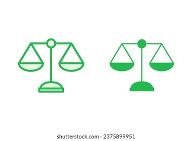 Scales icon set. Weight scale icon. Law scale icon. Justice
