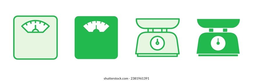 Scales icon set. Weight scale icon. Law scale icon. Justice