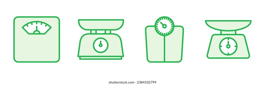Scales icon set. Weight scale icon. Law scale icon. Justice